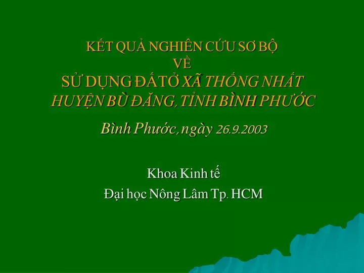 k t qu nghi n c u s b v s d ng t x th ng nh t huy n b ng t nh b nh ph c