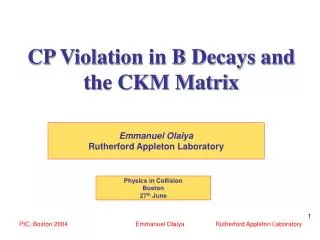 CP Violation in B Decays and the CKM Matrix