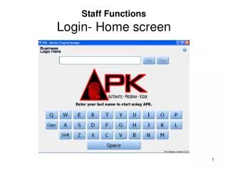 Staff Functions Login- Home screen