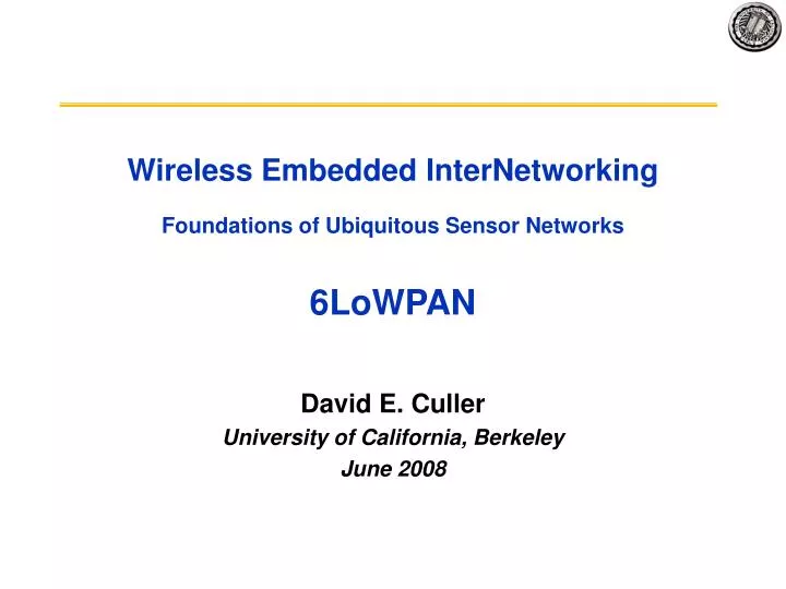 wireless embedded internetworking foundations of ubiquitous sensor networks 6lowpan