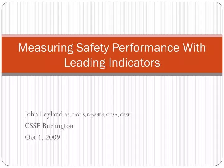 measuring safety performance with leading indicators