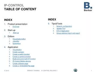 IP-CONTROL TABLE OF CONTENT