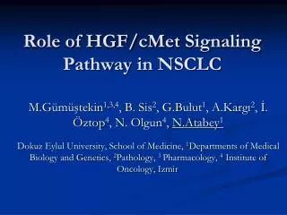 Role of HGF/ cMet Signaling Pathway in NSCLC