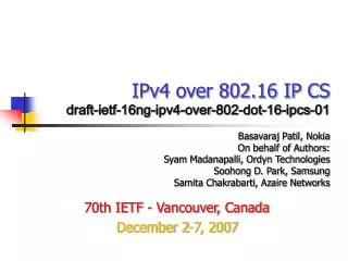 IPv4 over 802.16 IP CS draft-ietf-16ng-ipv4-over-802-dot-16-ipcs-01