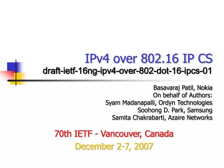 ipv4 over 802 16 ip cs draft ietf 16ng ipv4 over 802 dot 16 ipcs 01