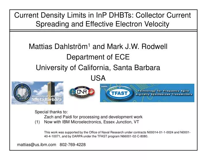 current density limits in inp dhbts collector current spreading and effective electron velocity