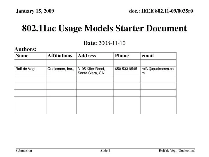 802 11ac usage models starter document