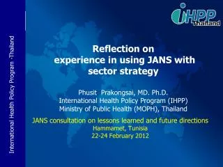 JANS consultation on lessons learned and future directions Hammamet , Tunisia 22-24 February 2012