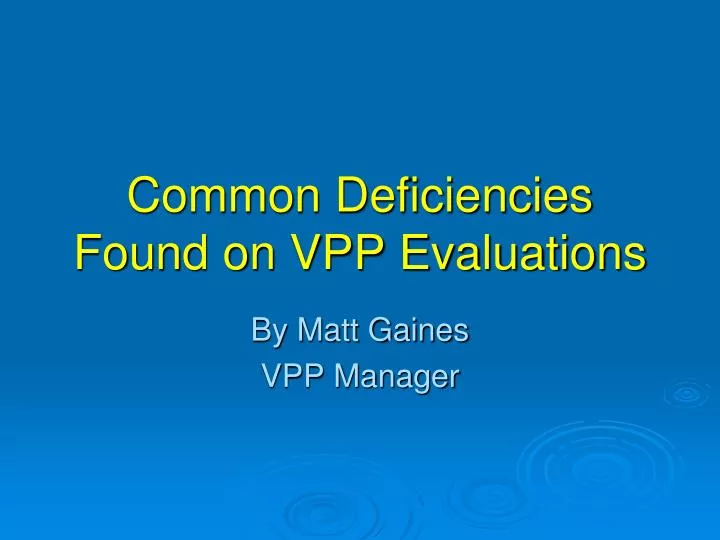 common deficiencies found on vpp evaluations