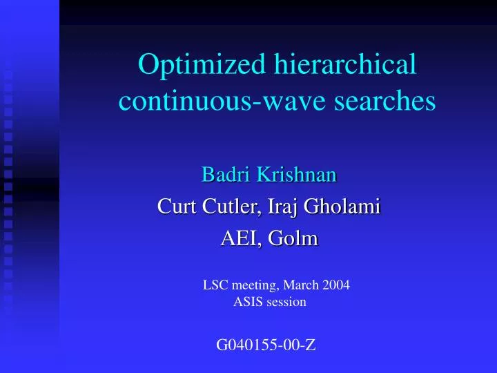 optimized hierarchical continuous wave searches