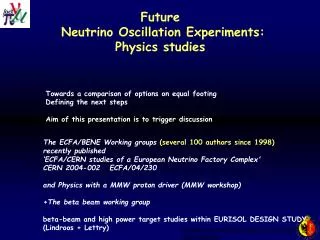 Future Neutrino Oscillation Experiments: Physics studies
