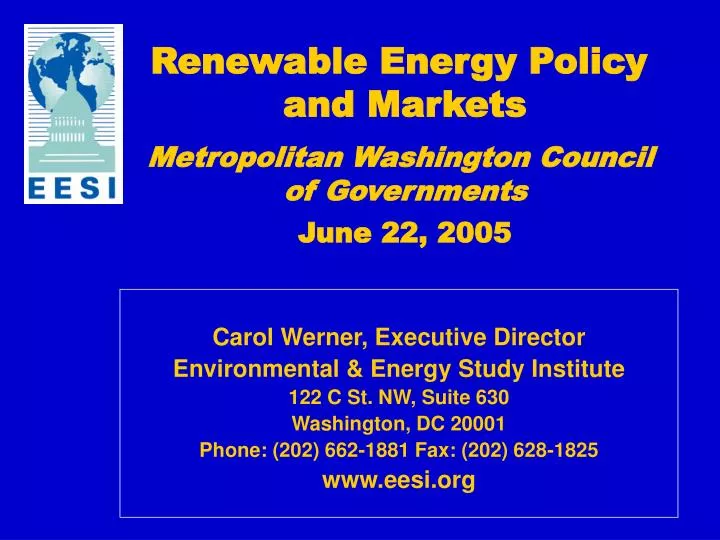 renewable energy policy and markets metropolitan washington council of governments june 22 2005