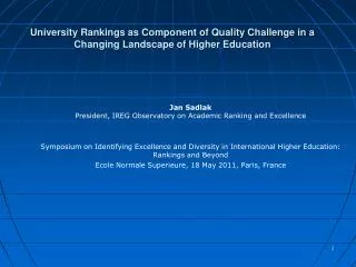 University Rankings as Component of Quality Challenge in a Changing Landscape of Higher Education