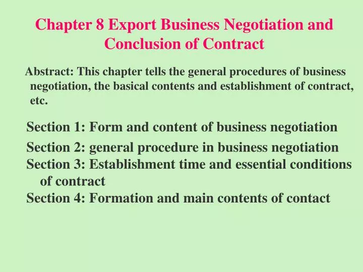 chapter 8 export business negotiation and conclusion of contract
