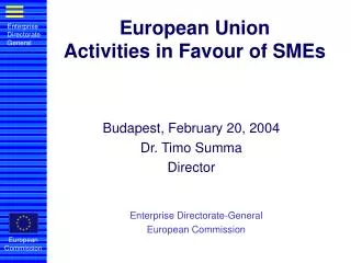 European Union Activities in Favour of SMEs