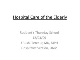 hospital care of the elderly