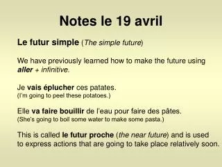 Notes le 19 avril