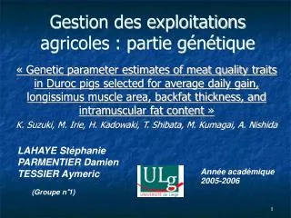 gestion des exploitations agricoles partie g n tique