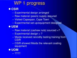 WP 1 progress