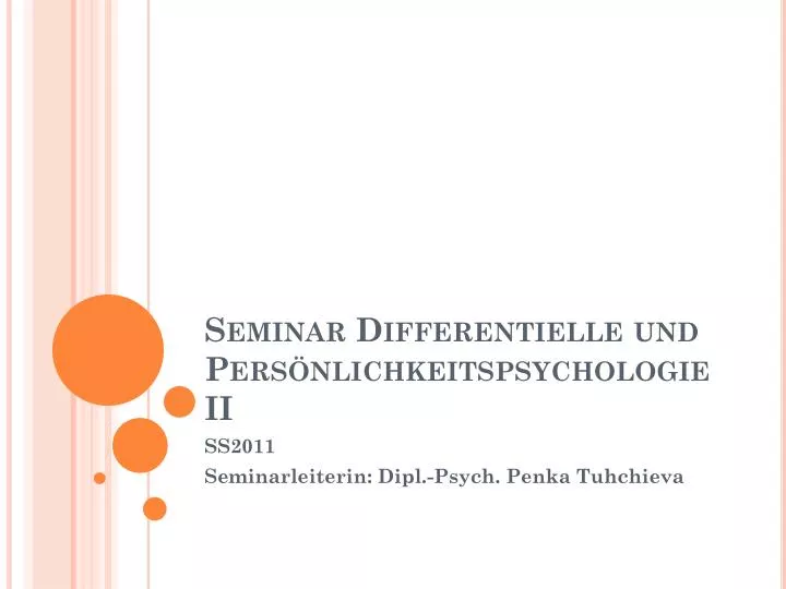 seminar differentielle und pers nlichkeitspsychologie ii