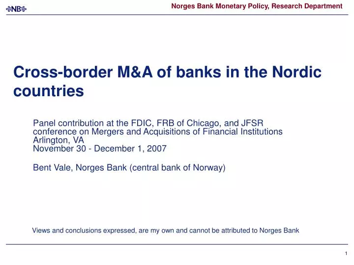 cross border m a of banks in the nordic countries