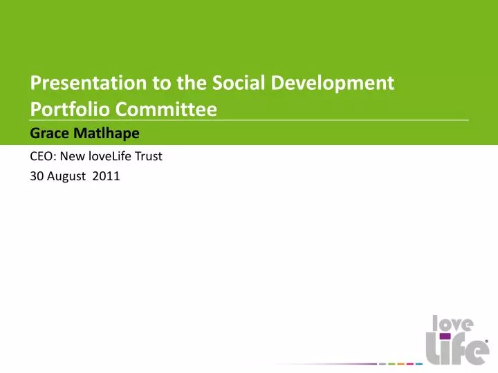 presentation to the social development portfolio committee