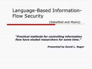 Language-Based Information-Flow Security (Sabelfeld and Myers)