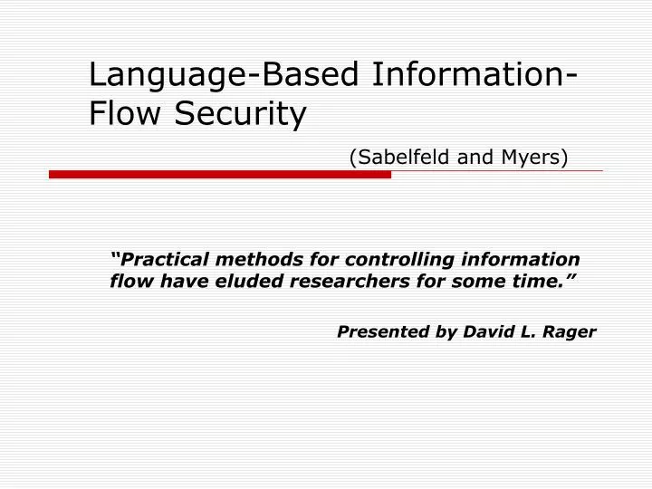 language based information flow security sabelfeld and myers