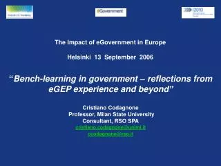 The Impact of eGovernment in Europe Helsinki 13 September 2006