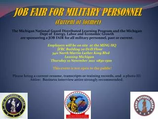 JOB FAIR FOR MILITARY PERSONNEL (Current or former)