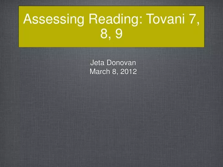 assessing reading tovani 7 8 9
