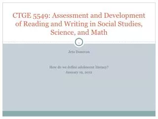 CTGE 5549: Assessment and Development of Reading and Writing in Social Studies, Science, and Math