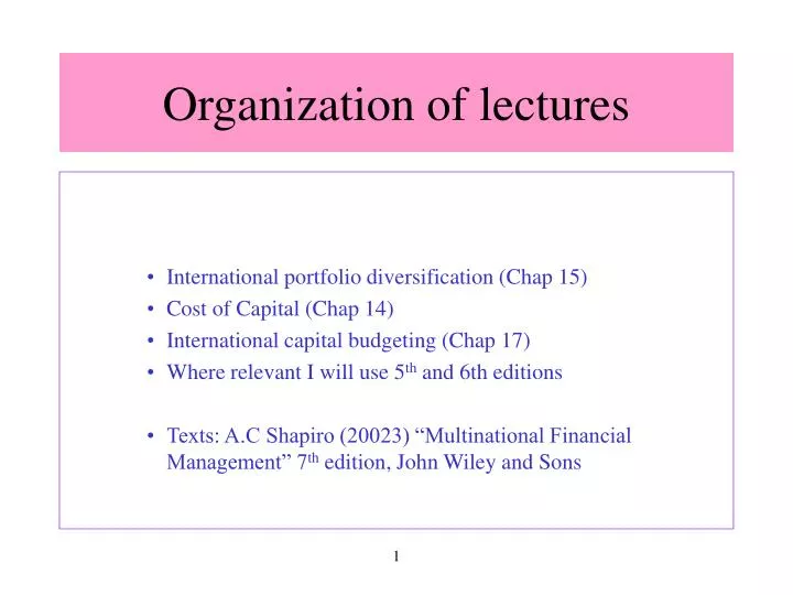 organization of lectures