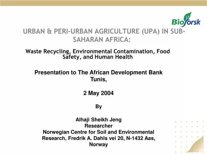 urban peri urban agriculture upa in sub saharan africa