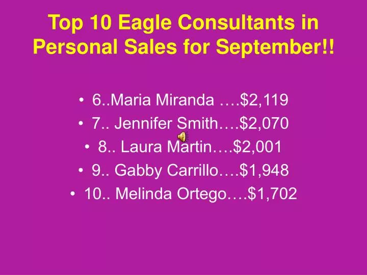 top 10 eagle consultants in personal sales for september