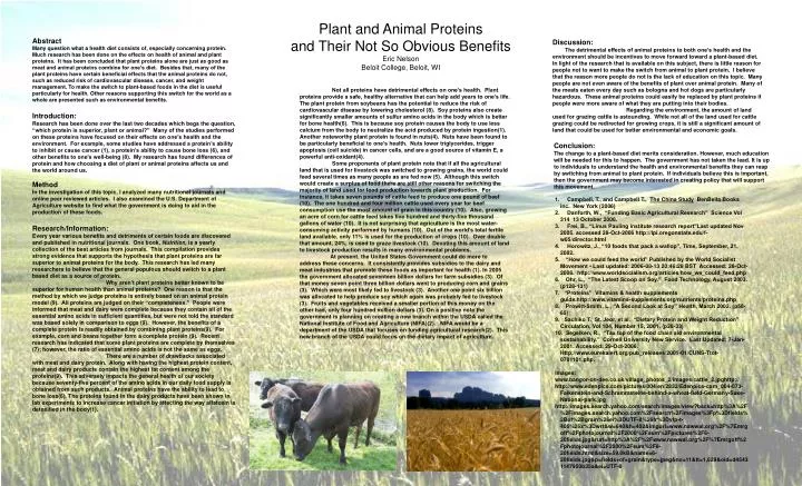 plant and animal proteins and their not so obvious benefits eric nelson beloit college beloit wi