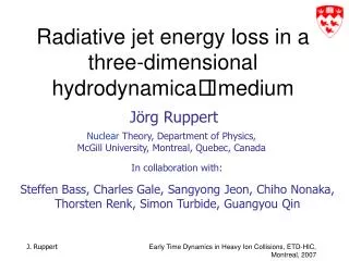 Radiative jet energy loss in a three-dimensional hydrodynamica l medium