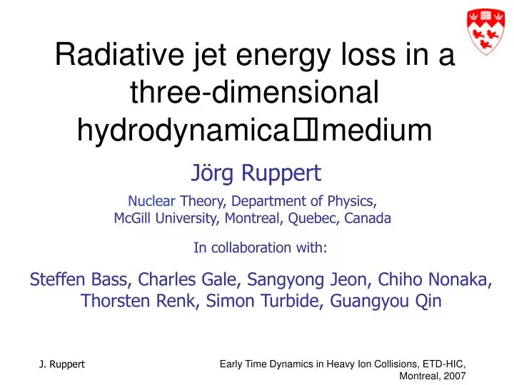 radiative jet energy loss in a three dimensional hydrodynamica l medium