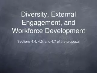 Diversity, External Engagement, and Workforce Development