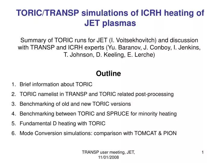 toric transp simulations of icrh heating of jet plasmas