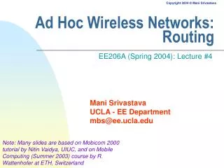 Ad Hoc Wireless Networks: Routing