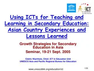 Growth Strategies for Secondary Education in Asia Seminar, 19-21 Sept. 2005