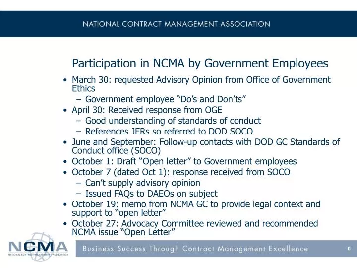 participation in ncma by government employees