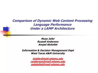 Comparison of Dynamic Web Content Processing Language Performance Under a LAMP Architecture