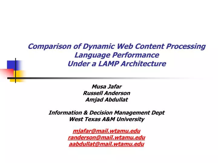comparison of dynamic web content processing language performance under a lamp architecture