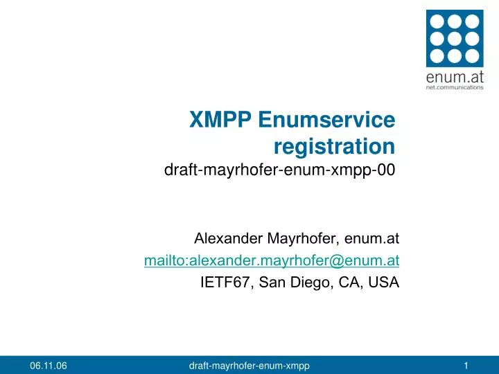 xmpp enumservice registration draft mayrhofer enum xmpp 00