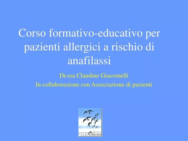 corso formativo educativo per pazienti allergici a rischio di anafilassi