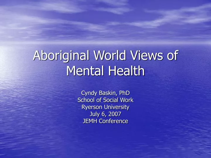 aboriginal world views of mental health