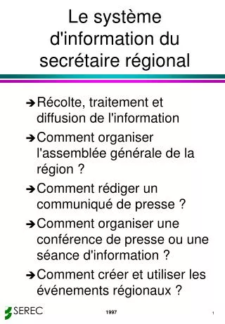 le syst me d information du secr taire r gional