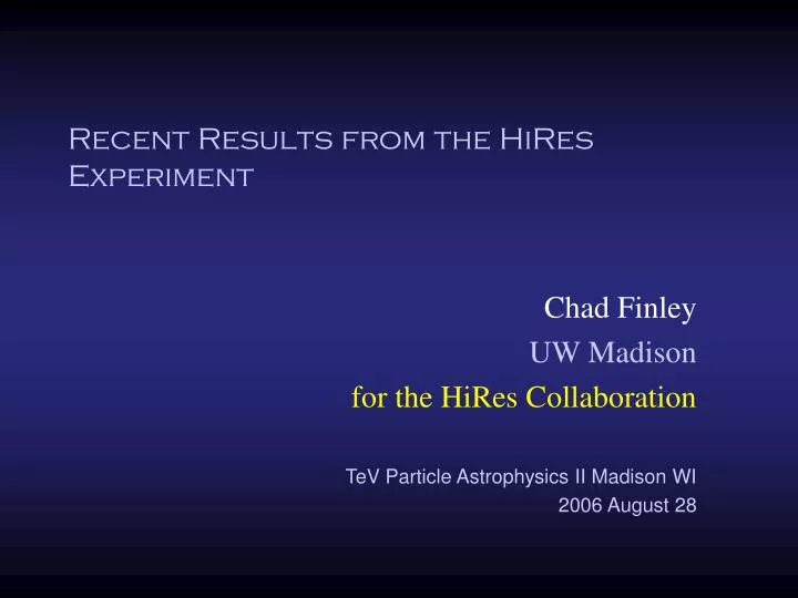 recent results from the hires experiment